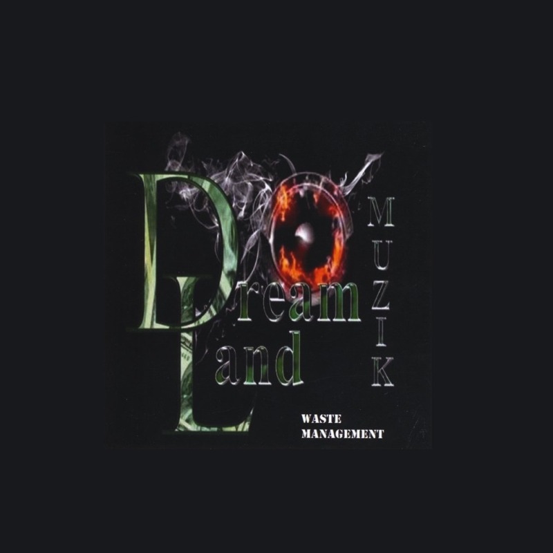 Album cover for Waste Management. Fancy text over black background