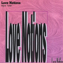 Album cover for Love Notions. Black lettering on pink background