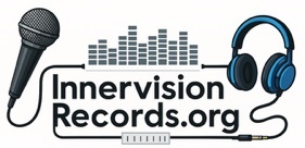 Innervision logo of a microphone and headphones wih digital soundlevel display